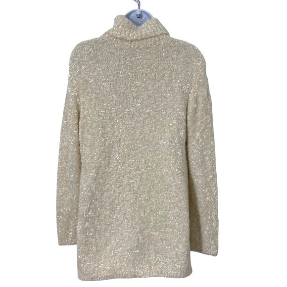 CHICOS Womens Soft Metallic Ivory Oversized Cowl Neck Sweater SZ Large (2) EUC - Picture 2 of 5